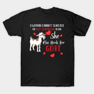 A Woman Cannot Survive On Self-Quarantine Alone Goat T-Shirt